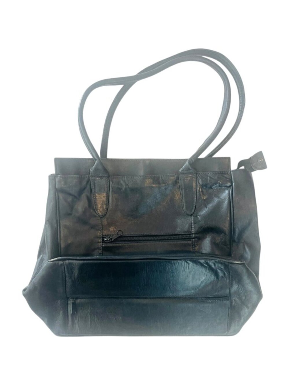 Ultimate Solutions Black Leather Purse / Carry Bag - 15" W x 11.5" H x 6.5" D